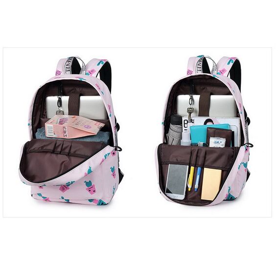 Joymoze Klassischer Einfarbiger Wasserdichter Schulrucksack für Teenager Retro Freizeit Rucksack (Rosa Kakteen)