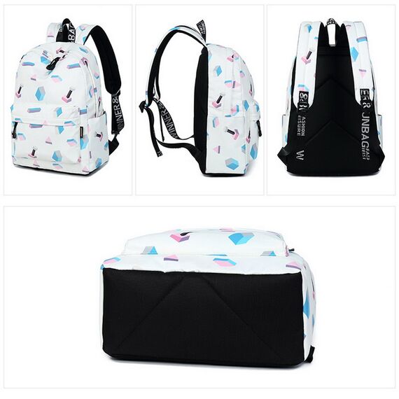 Joymoze Klassischer Einfarbiger Wasserdichter Schulrucksack für Teenager Retro Freizeit Rucksack (Geometrie)