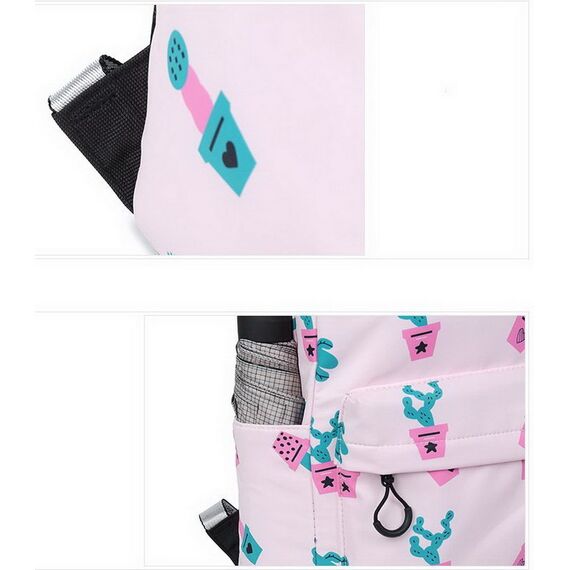 Joymoze Klassischer Einfarbiger Wasserdichter Schulrucksack für Teenager Retro Freizeit Rucksack (Rosa Kakteen)