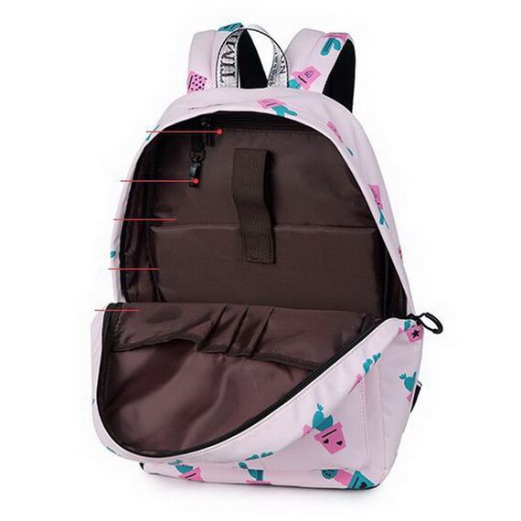 Joymoze Klassischer Einfarbiger Wasserdichter Schulrucksack für Teenager Retro Freizeit Rucksack (Rosa Kakteen)