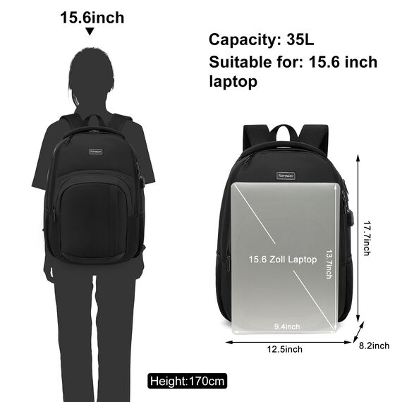 YIORMIOR Schulrucksack Jungen Mädchen Teenager, Rucksack Herren Damen Laptop Rucksack Daypacks für 15.6 Zoll Laptop Business Rucksack mit USB Ladeanschluss 35L