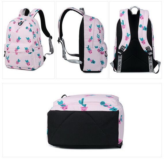 Joymoze Klassischer Einfarbiger Wasserdichter Schulrucksack für Teenager Retro Freizeit Rucksack (Rosa Kakteen)