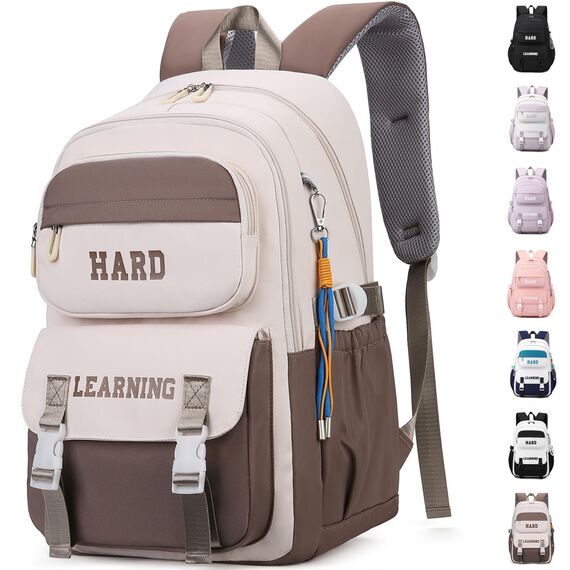 KESUDE Schulrucksack Mädchen Teenager, Groß Schul Rucksack Multi-Tasche Wasserdicht Schulranzen Rucksack Daypacks Backpack School bag Schultasche für Mädchen Damen, Kaffee