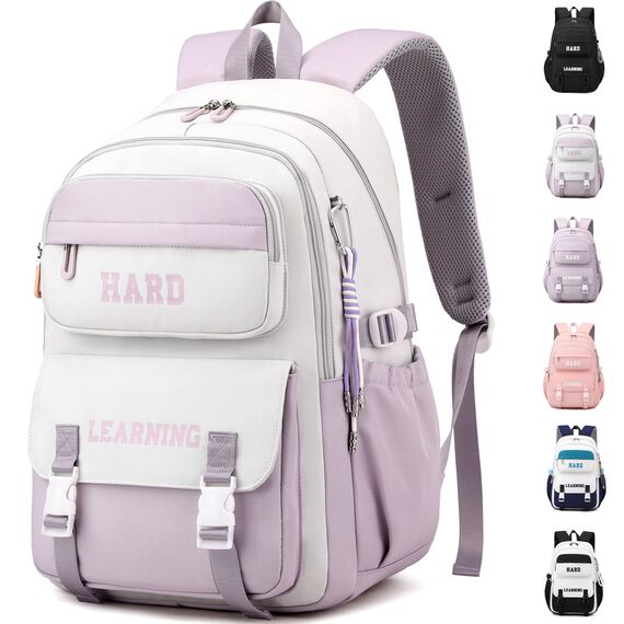 KESUDE Schulrucksack Mädchen Teenager, Groß Schul Rucksack Multi-Tasche Wasserdicht Schulranzen Rucksack Daypacks Backpack School bag Schultasche für Mädchen Damen, Weiß Lila