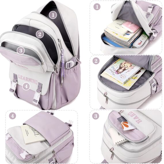 KESUDE Schulrucksack Mädchen Teenager, Groß Schul Rucksack Multi-Tasche Wasserdicht Schulranzen Rucksack Daypacks Backpack School bag Schultasche für Mädchen Damen, Kaffee