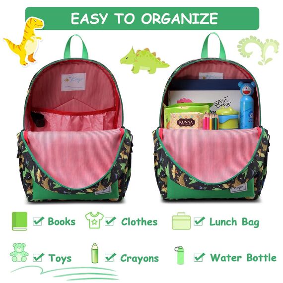 Kasgo Kinderrucksack Jungen, Niedlich Schulrucksack für 6-8 Jährige Mädchen Wasserabweisend Tagesrucksack Vorschulrucksack Kindergartentasche mit Brustgurt Dinosaurier Schwarz