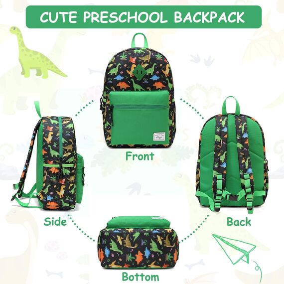 Kasgo Kinderrucksack Jungen, Niedlich Schulrucksack für 6-8 Jährige Mädchen Wasserabweisend Tagesrucksack Vorschulrucksack Kindergartentasche mit Brustgurt Dinosaurier Schwarz