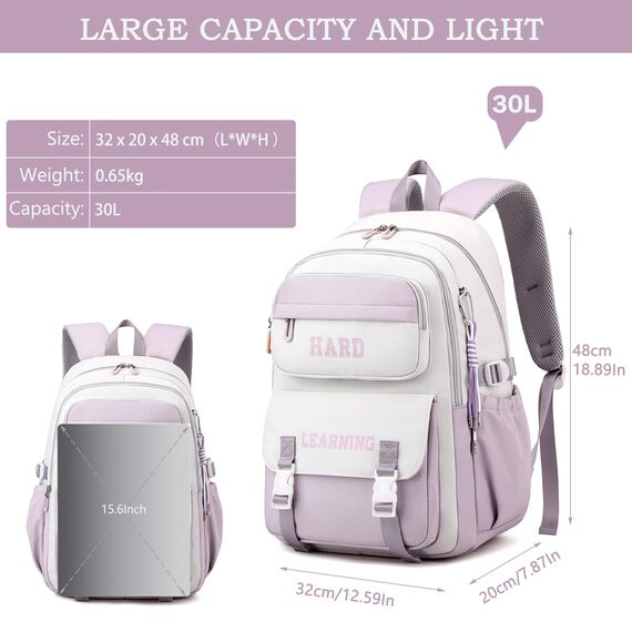 KESUDE Schulrucksack Mädchen Teenager, Groß Schul Rucksack Multi-Tasche Wasserdicht Schulranzen Rucksack Daypacks Backpack School bag Schultasche für Mädchen Damen, Lila