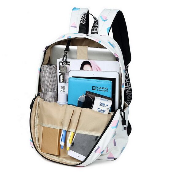 Joymoze Klassischer Einfarbiger Wasserdichter Schulrucksack für Teenager Retro Freizeit Rucksack (Geometrie)