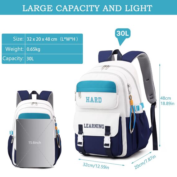 KESUDE Schulrucksack Mädchen Jungen Teenager Groß Rucksack Damen Schul Schulranzen Wasserdicht Daypacks Backpack Schultasche für Mädchen Damen School Bag, Blua