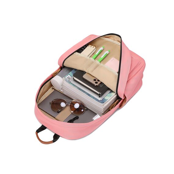 Joymoze Klassischer Einfarbiger Wasserdichter Schulrucksack für Teenager Retro Freizeit Rucksack Rosa