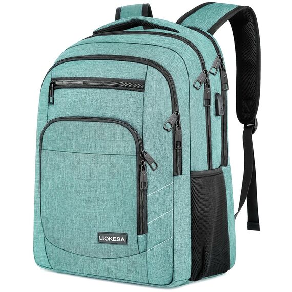 Liokesa Rucksack Herren, 15,6 Zoll Wasserdichte Schulrucksack Jungen Teenager für Schule, Arbeit Rucksack mit USB-Ladeanschluss, für Wandern Reisen, Schule, Business, Oxford,Grün