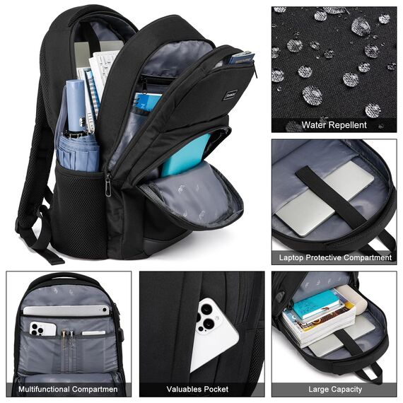 YIORMIOR Schulrucksack Jungen Mädchen Teenager, Rucksack Herren Damen Laptop Rucksack Daypacks für 15.6 Zoll Laptop Business Rucksack mit USB Ladeanschluss 35L