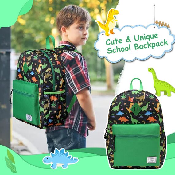 Kasgo Kinderrucksack Jungen, Niedlich Schulrucksack für 6-8 Jährige Mädchen Wasserabweisend Tagesrucksack Vorschulrucksack Kindergartentasche mit Brustgurt Dinosaurier Schwarz