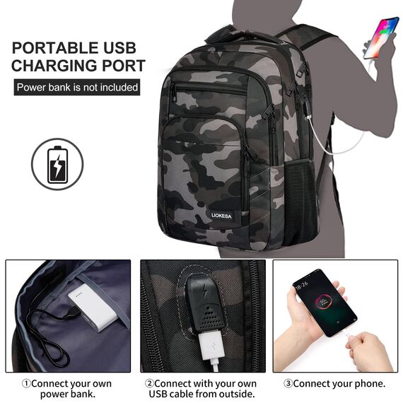 Liokesa Rucksack Herren, 15,6 Zoll Rucksack Herren Laptop, Schulrucksack Jungen Teenager mit USB Ladeanschluss für die Business Arbeit Rucksack, für Uni Reisen, Arbeit, Schule, Tarnung