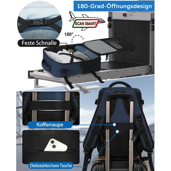 KLOSTAIN für Easyjet Handgepäck 45x36x20 Handgepäck Rucksack Reiserucksack Flugzeug Tasche 30L mit Laptop Rucksack 15.6 Zoll für Herren Damen Teenager Schulrucksack Jungen,Tiefblau