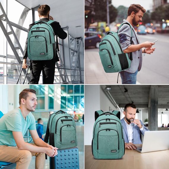 Liokesa Rucksack Herren, 15,6 Zoll Wasserdichte Schulrucksack Jungen Teenager für Schule, Arbeit Rucksack mit USB-Ladeanschluss, für Wandern Reisen, Schule, Business, Oxford,Grün