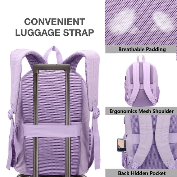 KEOFID Laptop Rucksack für Herren Damen, Großer Schulrucksack für Jungen, Mädchen und Teenager, Anti-Diebstahl Computer Rucksack, 15,6 Zoll Laptop, Handgepäck Rucksack(Lila)