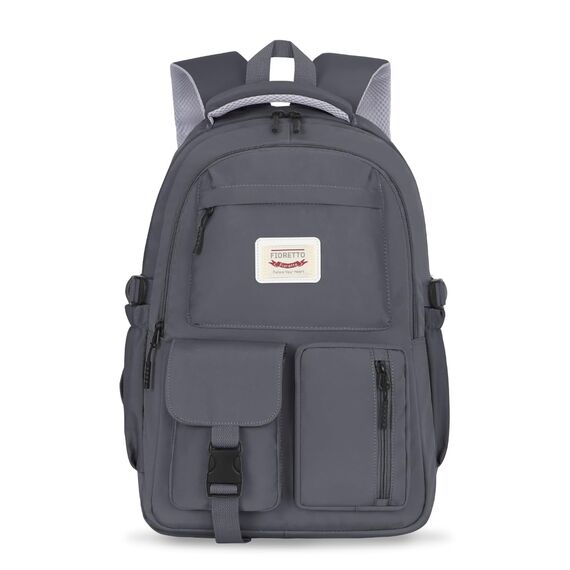 FIORETTO schulrucksack Teenager Mädchen Damen Schulranzen Schultasche School Bag Rucksack Schule 14" Laptopfach, Wasserabweisend & Leicht Dunkelgrau