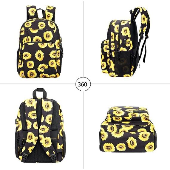 KEOFID Laptop Rucksack für Herren Damen, Großer Schulrucksack für Jungen, Mädchen und Teenager, Anti-Diebstahl Computer Rucksack, 15,6 Zoll Laptop, Handgepäck Rucksack(Sonnenblumen)