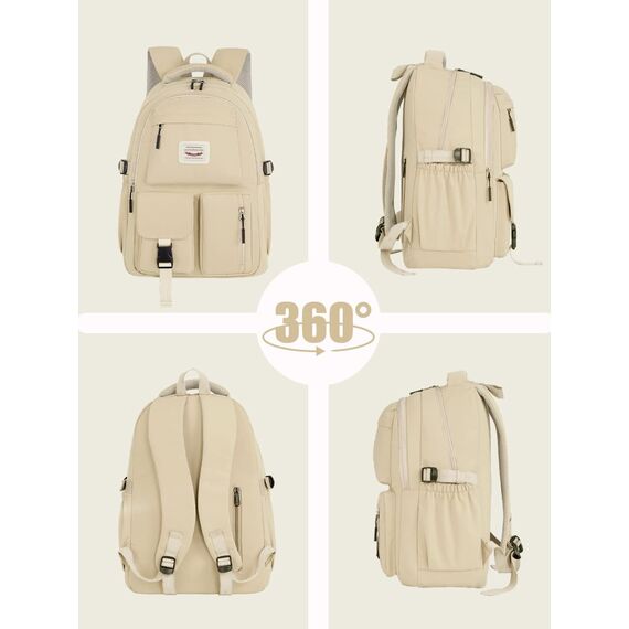 FIORETTO schulrucksack Teenager Mädchen Damen Schulranzen Schultasche School Bag Rucksack Schule 14" Laptopfach, Wasserabweisend & Leicht Weiß