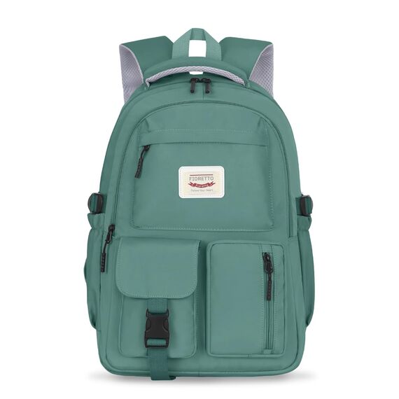 FIORETTO schulrucksack Teenager Mädchen Damen Schulranzen Schultasche School Bag Rucksack Schule 14" Laptopfach, Wasserabweisend & Leicht Dunkelgrün