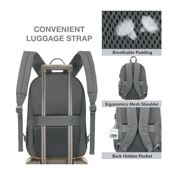 KEOFID Laptop Rucksack für Herren Damen, Großer Schulrucksack für Jungen, Mädchen und Teenager, Anti-Diebstahl Computer Rucksack, 15,6 Zoll Laptop, Handgepäck Rucksack(Grau19inches)