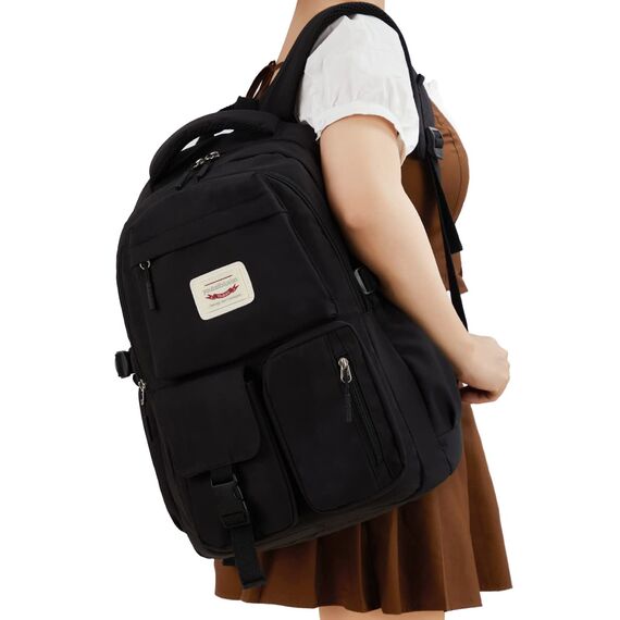 FIORETTO schulrucksack Teenager Mädchen Damen Schulranzen Schultasche School Bag Rucksack Schule 14" Laptopfach, Wasserabweisend & Leicht Schwarz