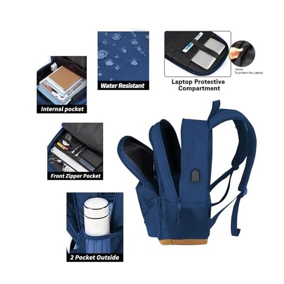 KEOFID Laptop Rucksack für Herren Damen, Großer Schulrucksack für Jungen, Mädchen und Teenager, Anti-Diebstahl Computer Rucksack, 15,6 Zoll Laptop, Handgepäck Rucksackr(Blau19inches)