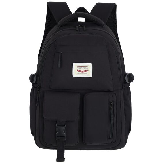 FIORETTO schulrucksack Teenager Mädchen Damen Schulranzen Schultasche School Bag Rucksack Schule 14" Laptopfach, Wasserabweisend & Leicht Schwarz