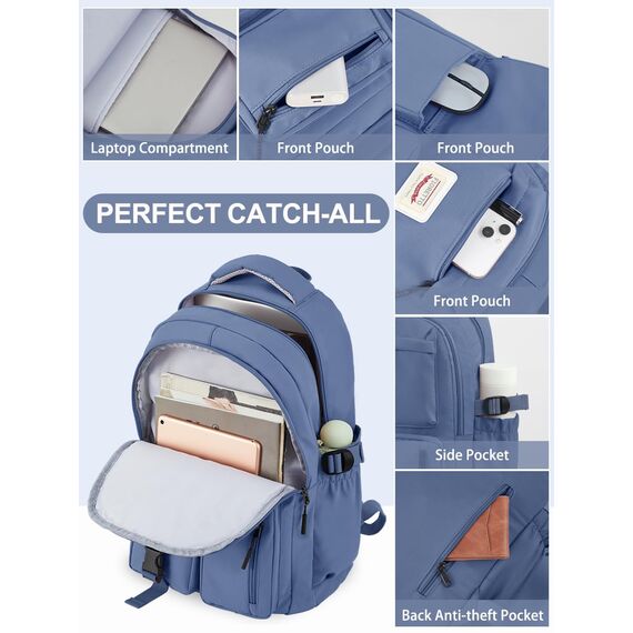 FIORETTO schulrucksack Teenager Mädchen Damen Schulranzen Schultasche School Bag Rucksack Schule 14" Laptopfach, Wasserabweisend & Leicht Dunkelblau