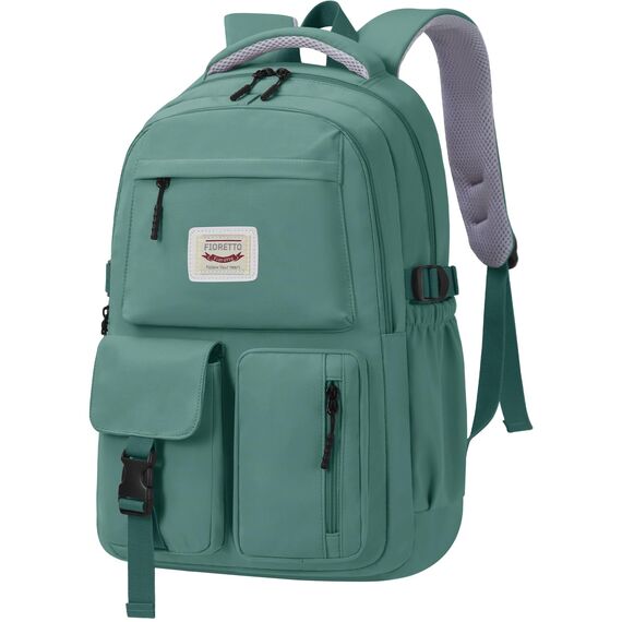 FIORETTO schulrucksack Teenager Mädchen Damen Schulranzen Schultasche School Bag Rucksack Schule 14" Laptopfach, Wasserabweisend & Leicht Dunkelgrün