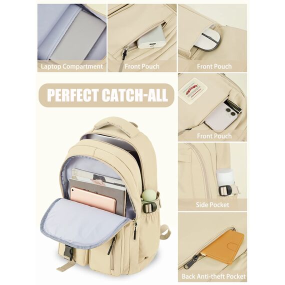 FIORETTO schulrucksack Teenager Mädchen Damen Schulranzen Schultasche School Bag Rucksack Schule 14" Laptopfach, Wasserabweisend & Leicht Weiß