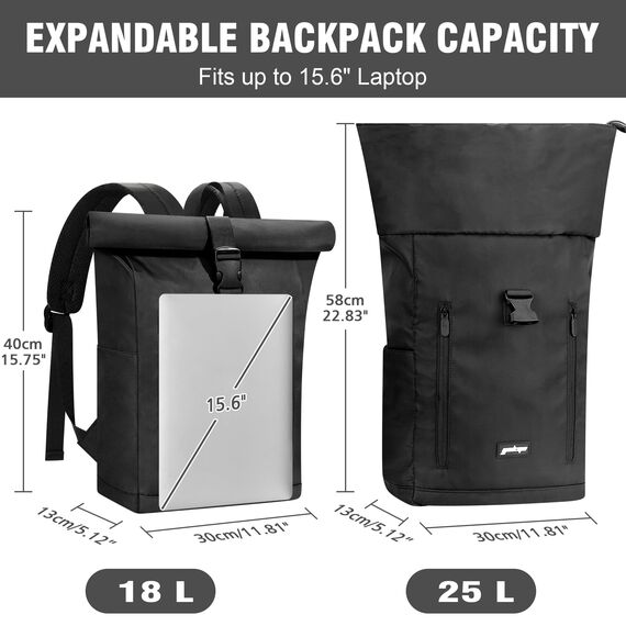 YOKGO Rucksack Damen & Herren, Rolltop Rucksack Wasserfest LaptopRucksack Schulrucksack mit 15,6" Laptopfach, Freizeitrucksack Backpack Daypack für Uni Schule Business Arbeit City Freizeit Reise