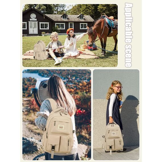 FIORETTO schulrucksack Teenager Mädchen Damen Schulranzen Schultasche School Bag Rucksack Schule 14" Laptopfach, Wasserabweisend & Leicht Weiß