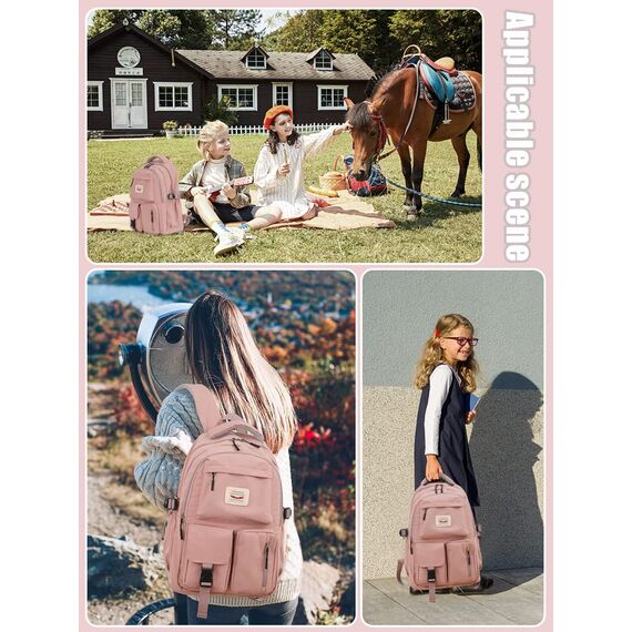 FIORETTO schulrucksack Teenager Mädchen Damen Schulranzen Schultasche School Bag Rucksack Schule 14" Laptopfach, Wasserabweisend & Leicht Rosa