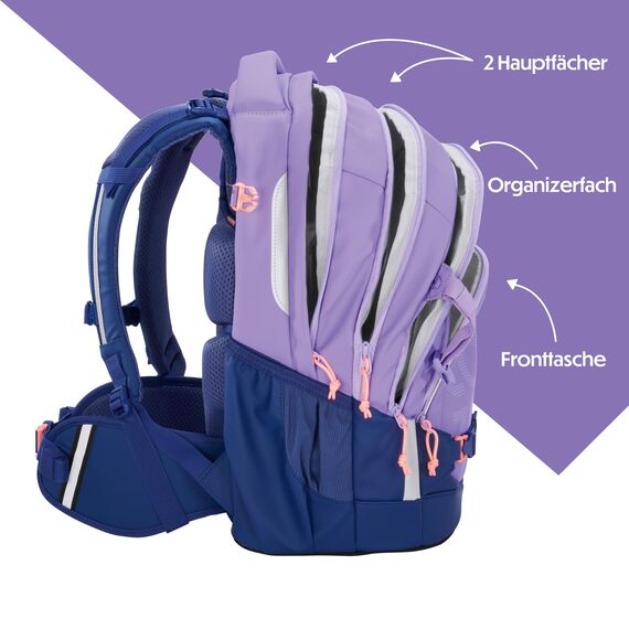 coocazoo Schulrucksack Mate „Tarp Frosty Lilac”, lila, ergonomischer & anpassbarer Tornister, höhen- & größenverstellbar, mit Brustgurt & Hüftgurt, ab der 3. Klasse