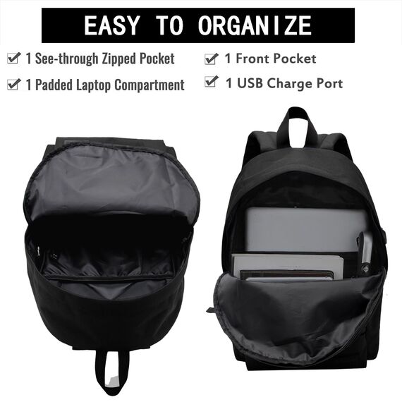 SUPACOOL Leichter Laptop Rucksack für Herren Damen, Schulrucksack mit USB Ladeanschluss für Jungen, Mädchen und Teenager, Rucksack Daypack für College