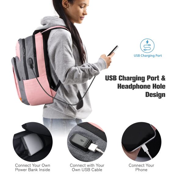 YIORMIOR Schulrucksack Mädchen Teenager, Rucksack Damen Schule Daypacks für 15.6 Zoll Laptop Rucksack mit USB Ladeanschluss 35L