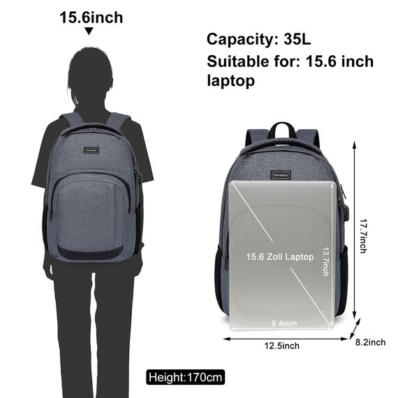 YIORMIOR Schulrucksack Jungen Mädchen Teenager, Rucksack Schule Laptop Rucksack für Herren Damen Daypacks für 15.6 Zoll Laptop Business Rucksack mit USB Ladeanschluss 35L