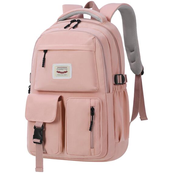 FIORETTO schulrucksack Teenager Mädchen Damen Schulranzen Schultasche School Bag Rucksack Schule 14" Laptopfach, Wasserabweisend & Leicht Rosa