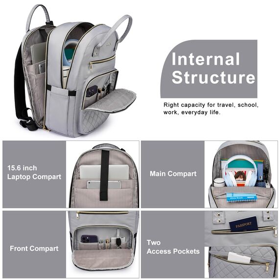 YAMTION Laptop Rucksack Damen,17.3 Zoll Schulrucksack Frauen Schultasche Mädchen Teenager Tagesrucksack mit USB und Laptopfach für Schule Universität Büro Arbeit Stadt