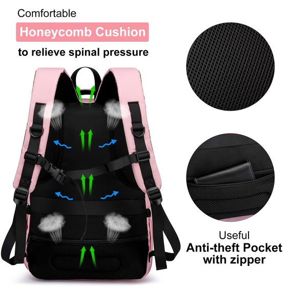 YIORMIOR Schulrucksack Mädchen Teenager, Rucksack Damen Schule Daypacks für 15.6 Zoll Laptop Rucksack mit USB Ladeanschluss 35L