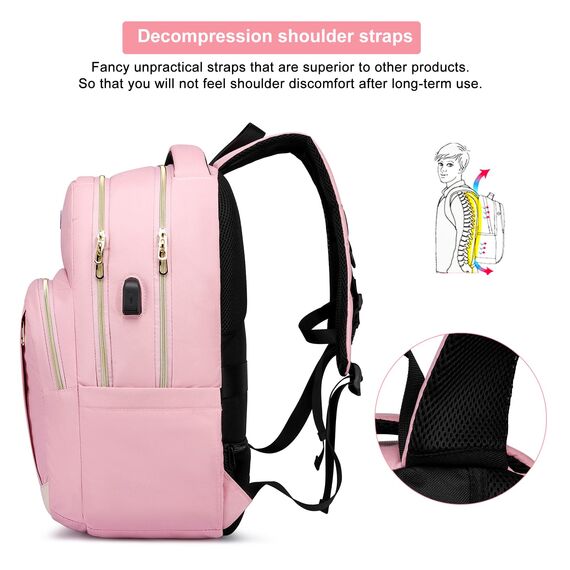 YIORMIOR Schulrucksack Mädchen Teenager, Rucksack Damen Schule Daypacks für 15.6 Zoll Laptop Rucksack mit USB Ladeanschluss 35L