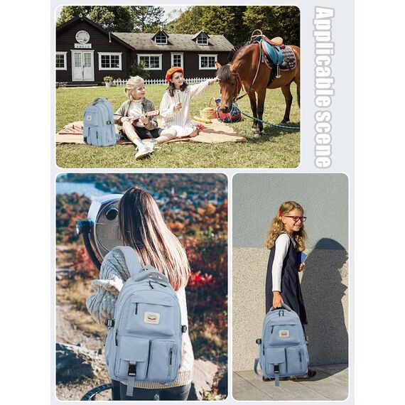 FIORETTO schulrucksack Teenager Mädchen Damen Schulranzen Schultasche School Bag Rucksack Schule 14" Laptopfach, Wasserabweisend & Leicht Blau