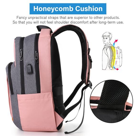 YIORMIOR Schulrucksack Mädchen Teenager, Rucksack Damen Schule Daypacks für 15.6 Zoll Laptop Rucksack mit USB Ladeanschluss 35L