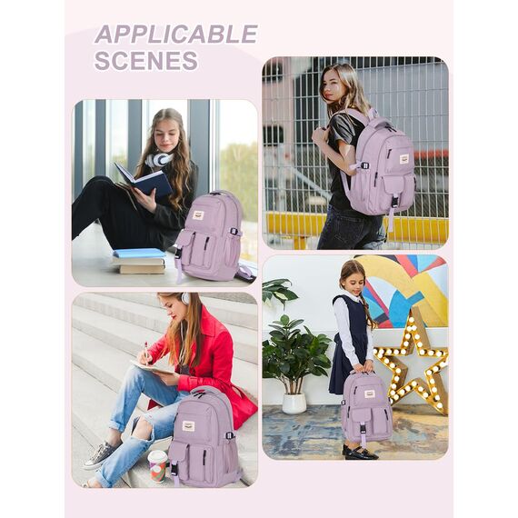 FIORETTO schulrucksack Teenager Mädchen Damen Schulranzen Schultasche School Bag Rucksack Schule 14" Laptopfach, Wasserabweisend & Leicht Lila