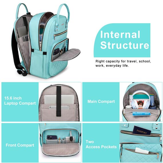 YAMTION Rucksack Damen,Schulrucksack Frauen Schultasche Mädchen Teenager Tagesrucksack mit USB und Laptopfach für Schule Universität Büro Arbeit Stadt