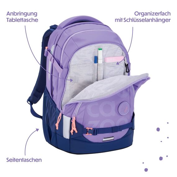 coocazoo Schulrucksack Mate „Tarp Frosty Lilac”, lila, ergonomischer & anpassbarer Tornister, höhen- & größenverstellbar, mit Brustgurt & Hüftgurt, ab der 3. Klasse