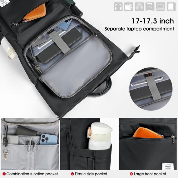 Lubardy Rolltop Rucksack Herren Damen Wasserdicht Rucksack Herren Laptop Rucksack 17,3 Zoll Schulrucksack Daypacks für Uni Arbeit Reisen Freizeit